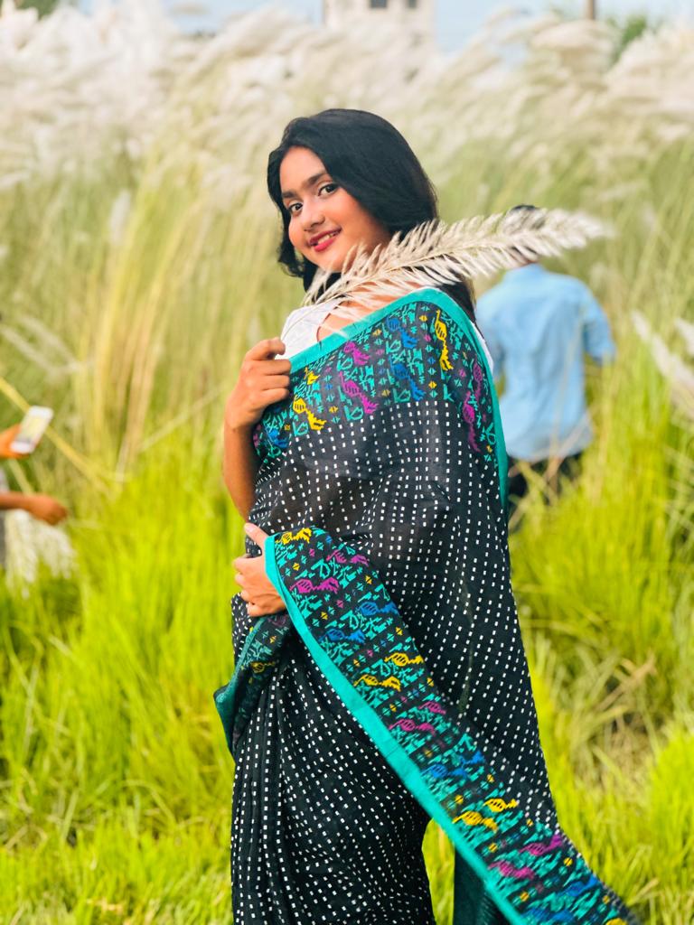 হাফ সিল্ক স্ক্রিন প্রিন্ট শাড়ি ছবি 2