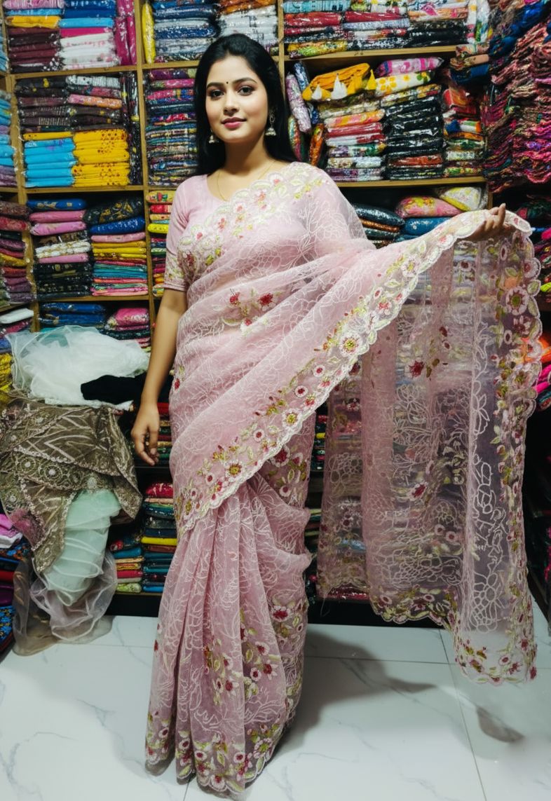Georgette Organza Saree ছবি 7