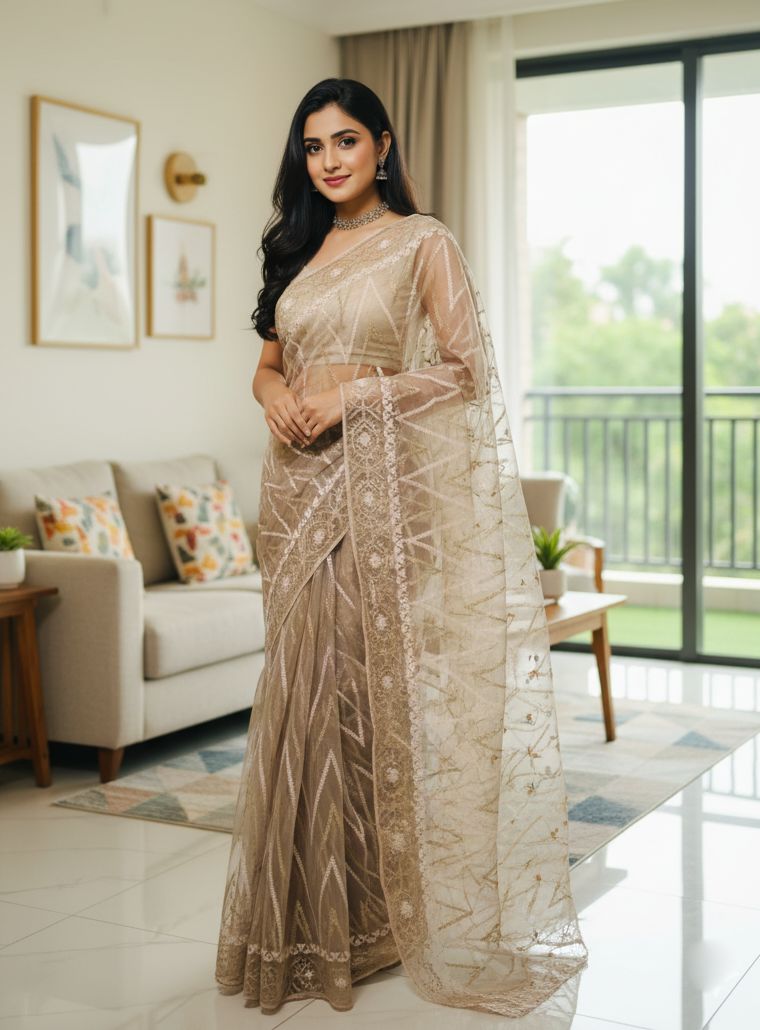Georgette Organza Saree ছবি 12
