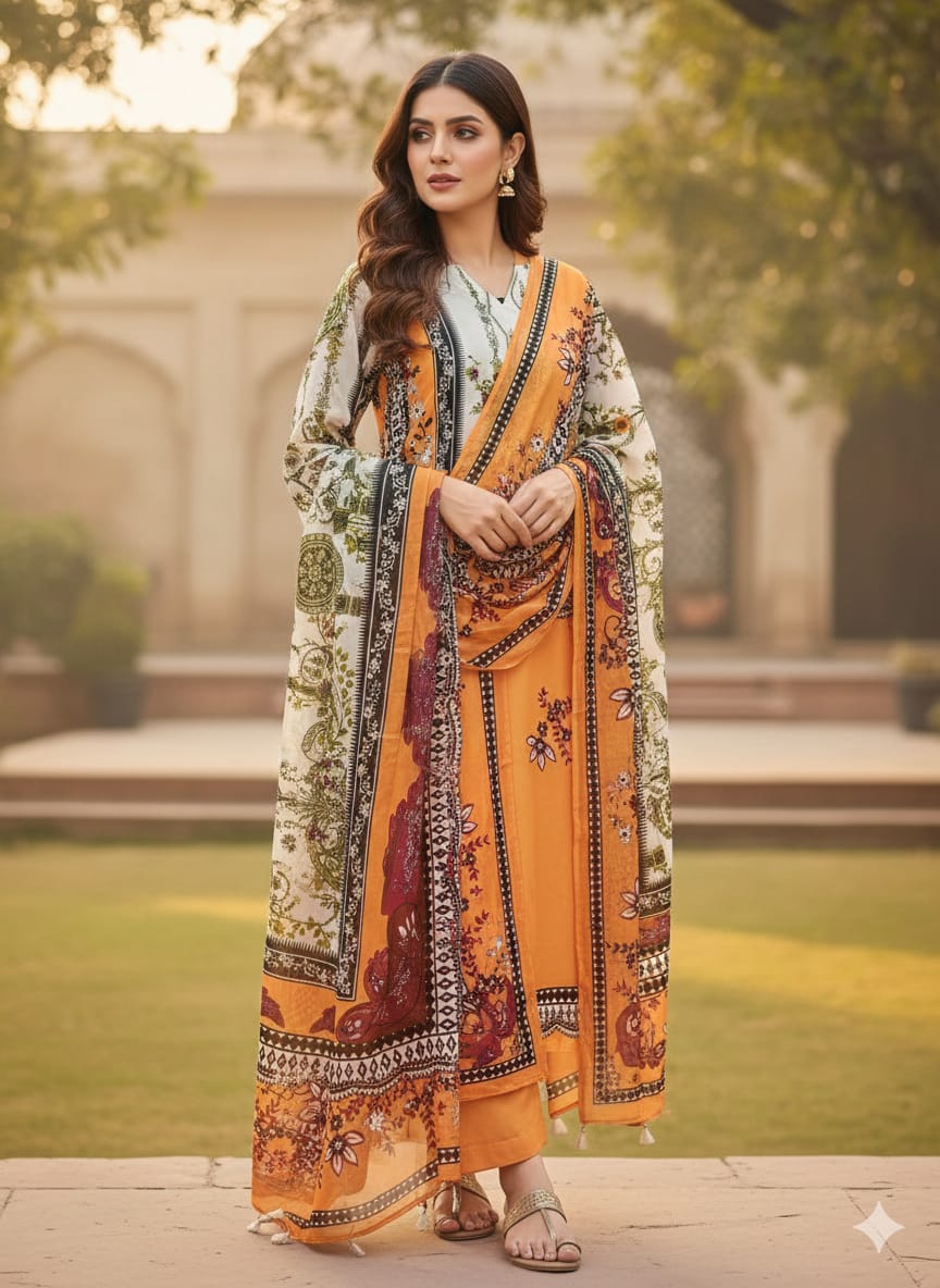 Ready Made Pure dubai silk  Digital  Print Three Piece ছবি 5