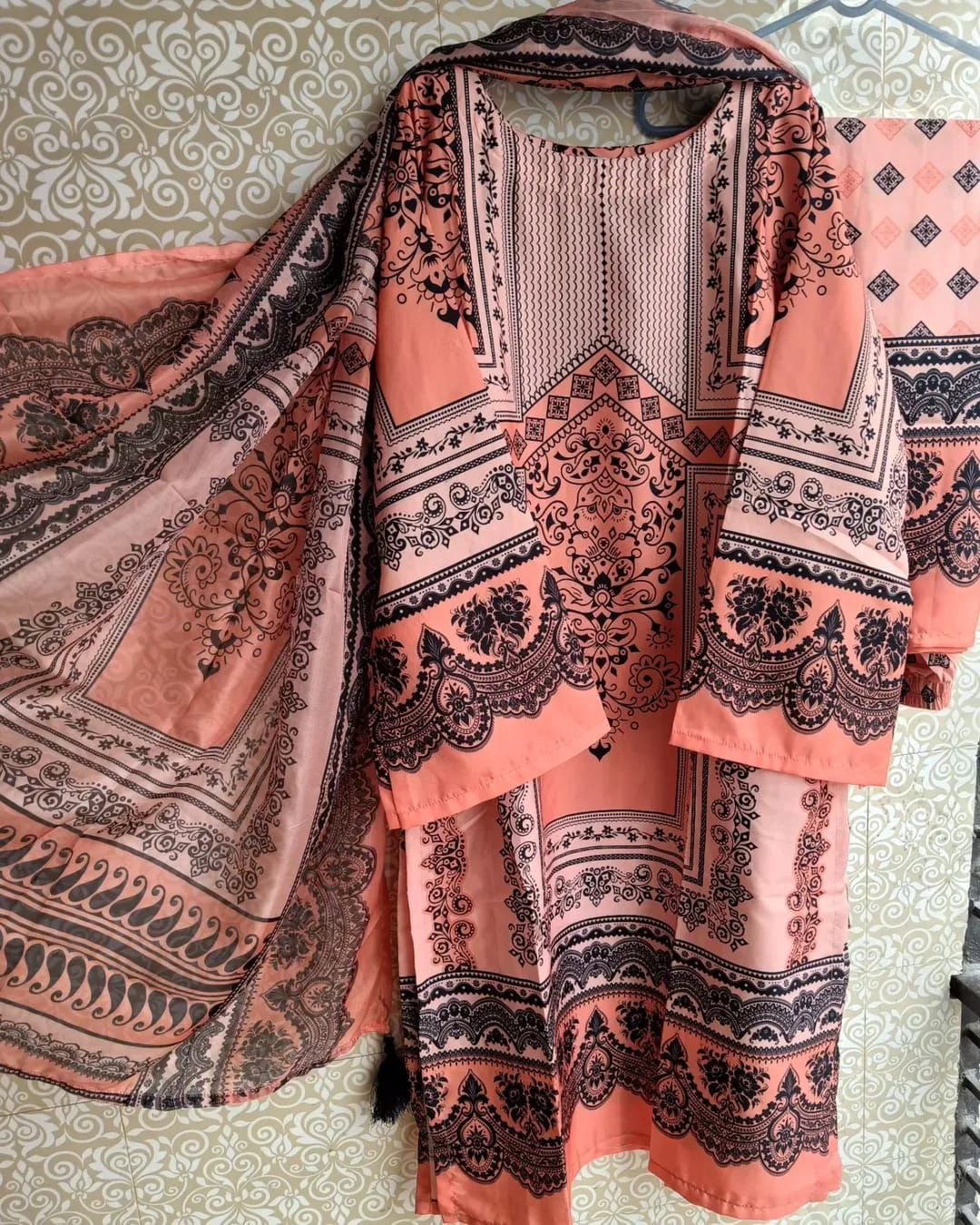 Ready Made Pure dubai silk  Digital  Print Three Piece