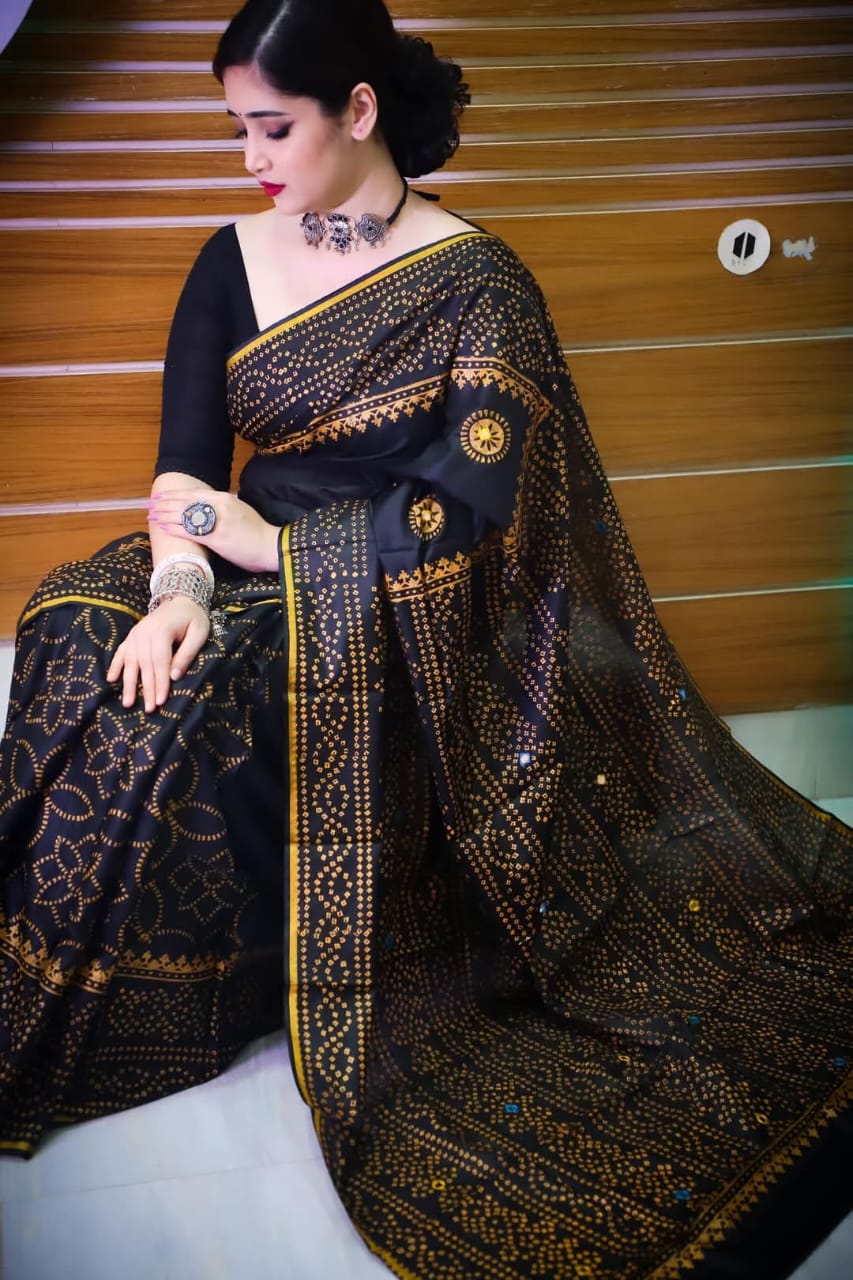 Block Print Reshmi Silk Sharee ছবি 4