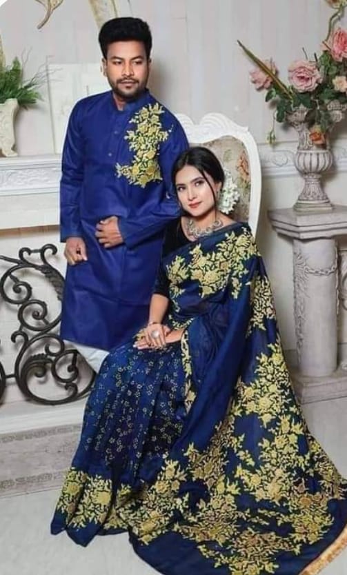 এক্সক্লুসিভ ধুপিয়ান সিল্ক শাড়ি & পাঞ্জাবি কাপল ড্রেস ছবি 8