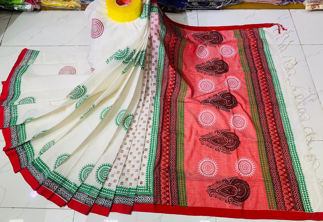 সুতি ব্লক প্রিন্ট শাড়ী ছবি 5