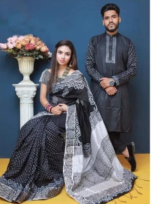 এক্সক্লুসিভ ধুপিয়ান সিল্ক শাড়ি & পাঞ্জাবি কাপল ড্রেস ছবি 5