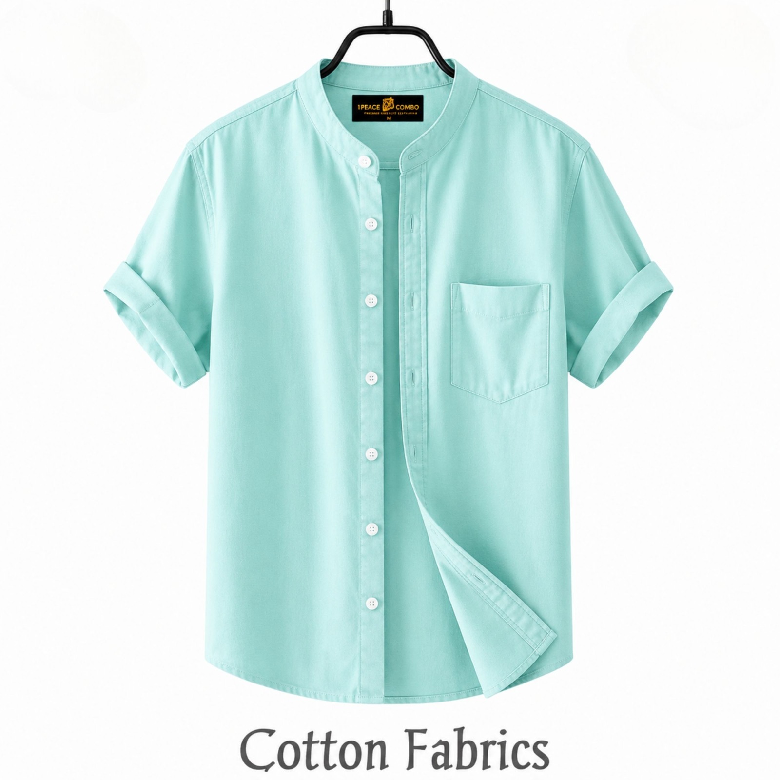 Premium Oxford Cotton Band Collar Short Sleeve Shirt ছবি 2
