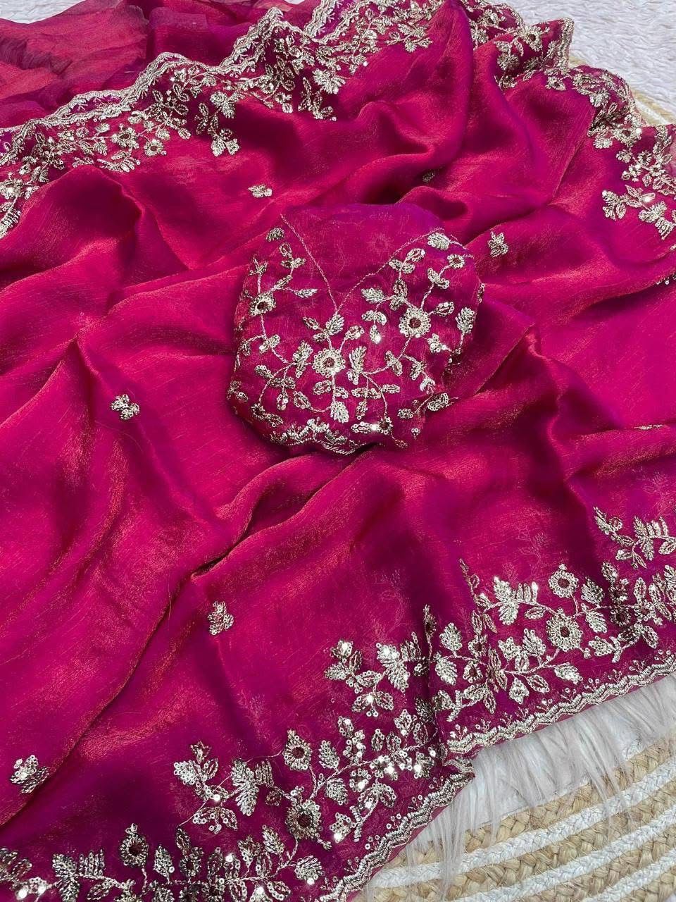 Indian Georgette Sharee with Blouse Piece ছবি 10