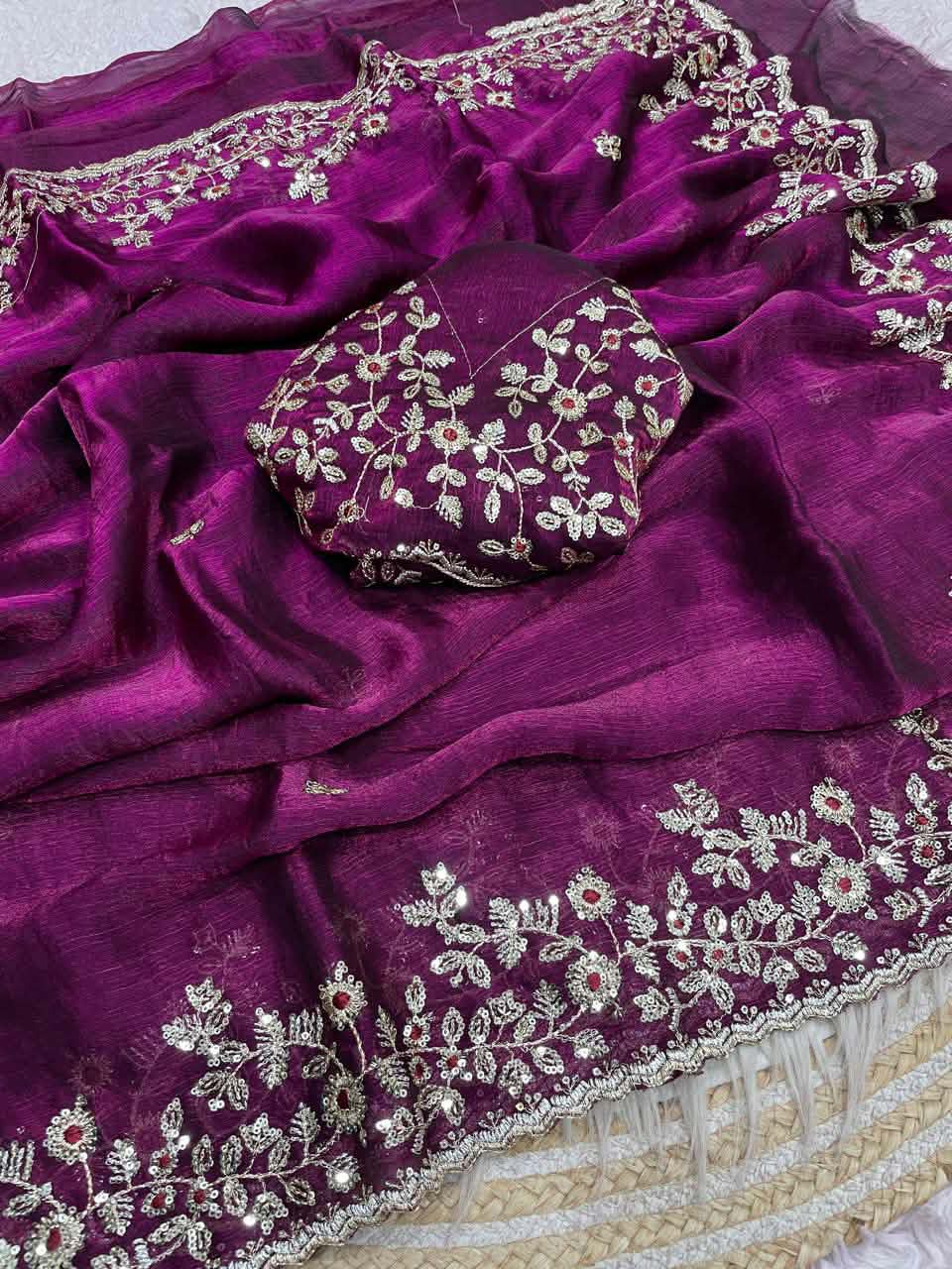 Indian Georgette Sharee with Blouse Piece ছবি 8