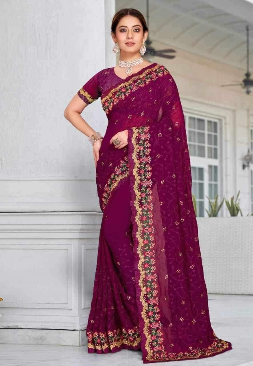 ইন্ডিয়ান জর্জেট শাড়ি ব্লাউজ পিস সহ ছবি 8