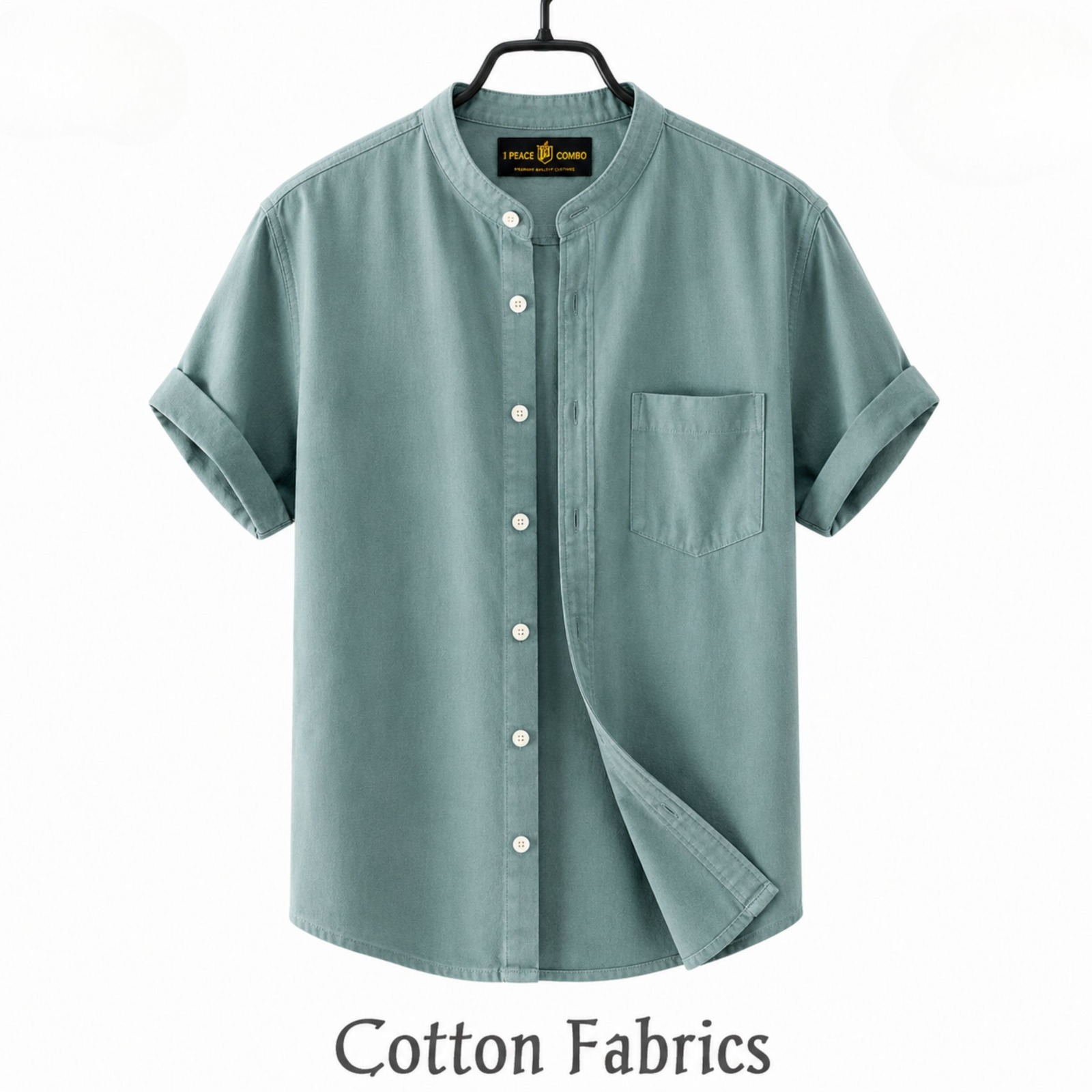 Premium Oxford Cotton Band Collar Short Sleeve Shirt ছবি 3