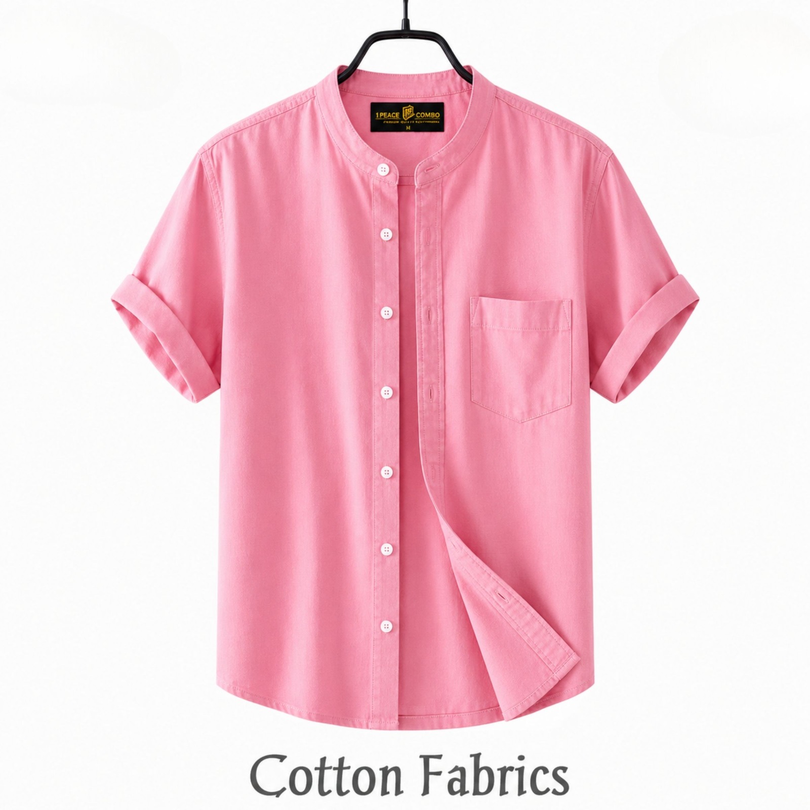 Premium Oxford Cotton Band Collar Short Sleeve Shirt ছবি 4