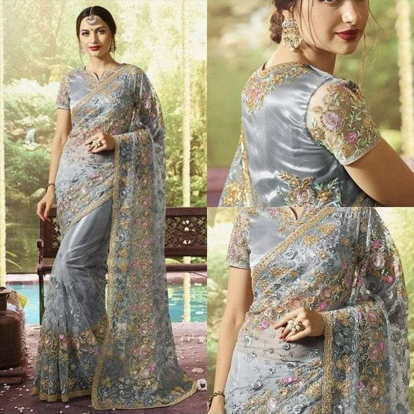 ইন্ডিয়ান জর্জেট শাড়ি ব্লাউজ পিস সহ ছবি 19