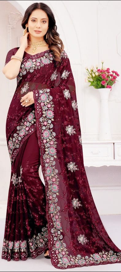ইন্ডিয়ান জর্জেট শাড়ি ব্লাউজ পিস সহ ছবি 10