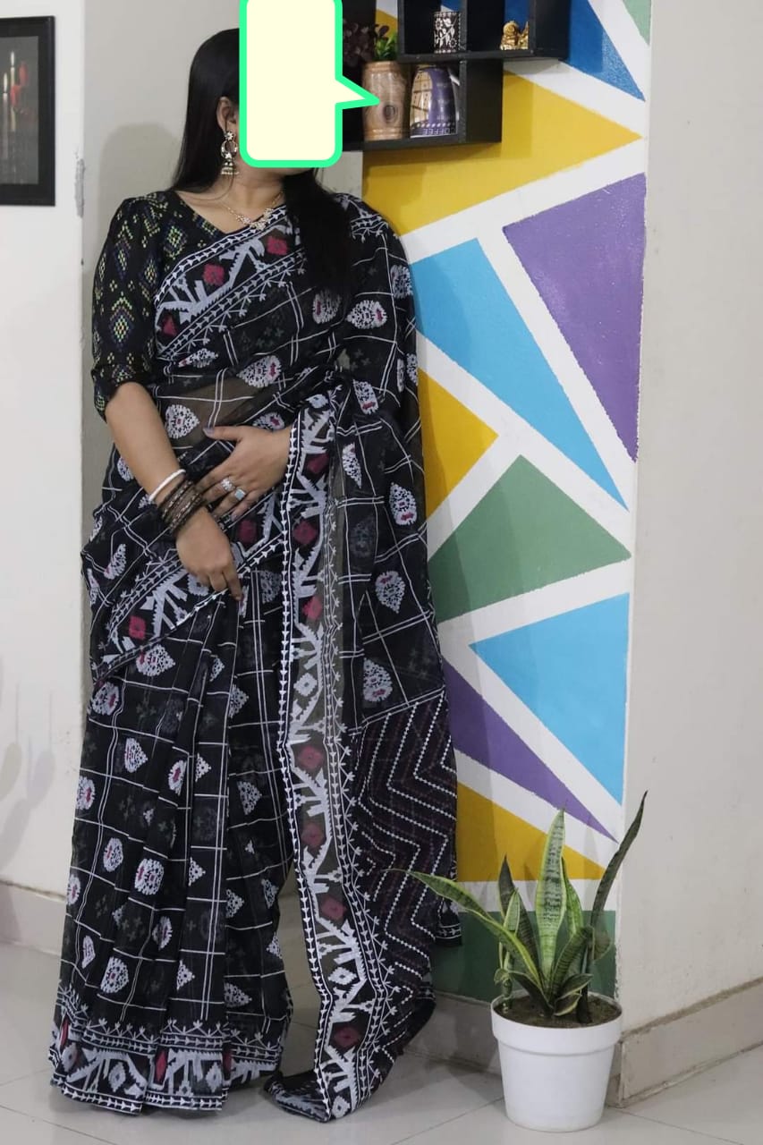 Half Silk Handprited Sarees