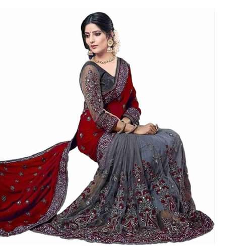 ইন্ডিয়ান জর্জেট শাড়ি ব্লাউজ পিস সহ ছবি 14