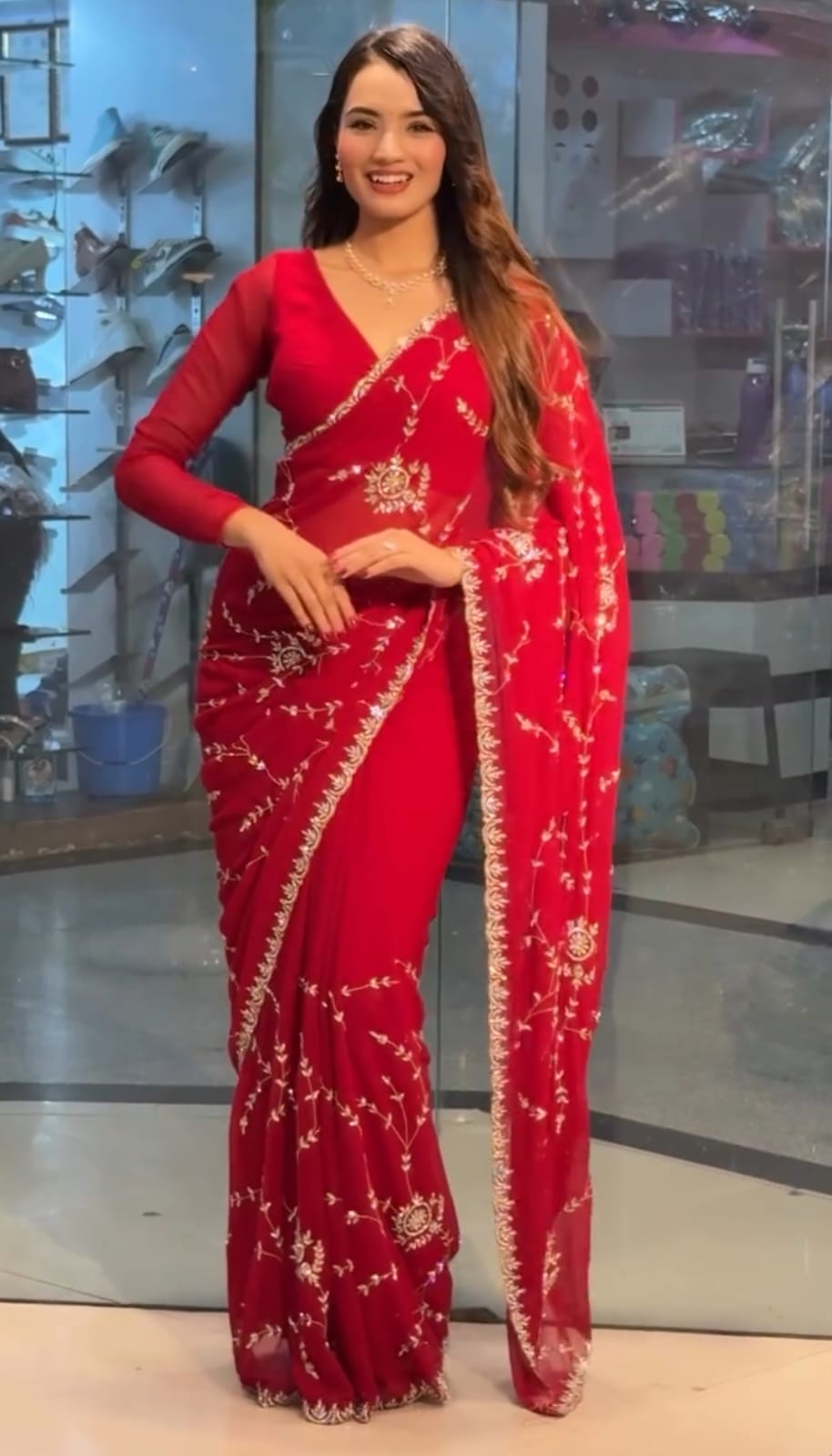 Chinigura Georgette Sequences Embroidery  Sharee