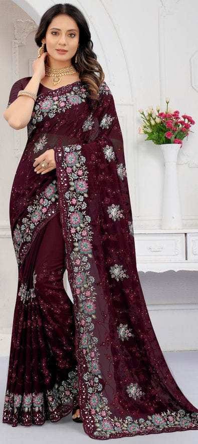 ইন্ডিয়ান জর্জেট শাড়ি ব্লাউজ পিস সহ ছবি 12