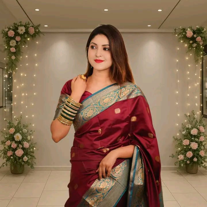 Silk Katan Saree with blause pcs ছবি 2