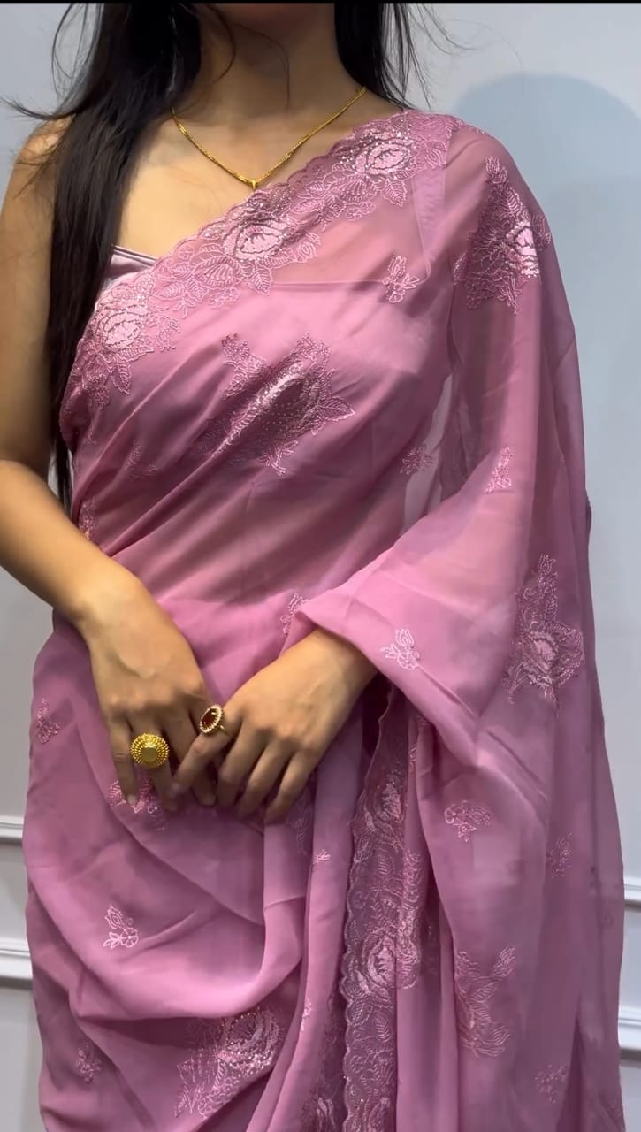 Chinigura Georgette Sequences Embroidery  Sharee ছবি 3