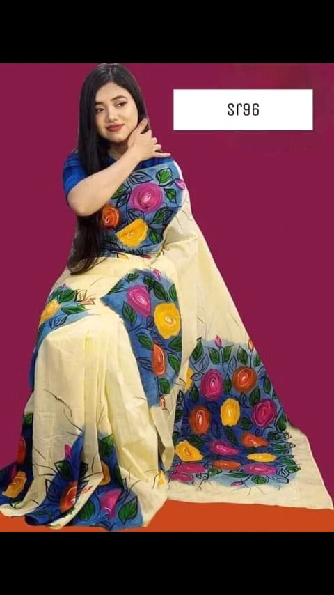 হাফসিল্ক শাড়ীতে  হ্যান্ডপ্রিন্ট তুলির কাজ করা