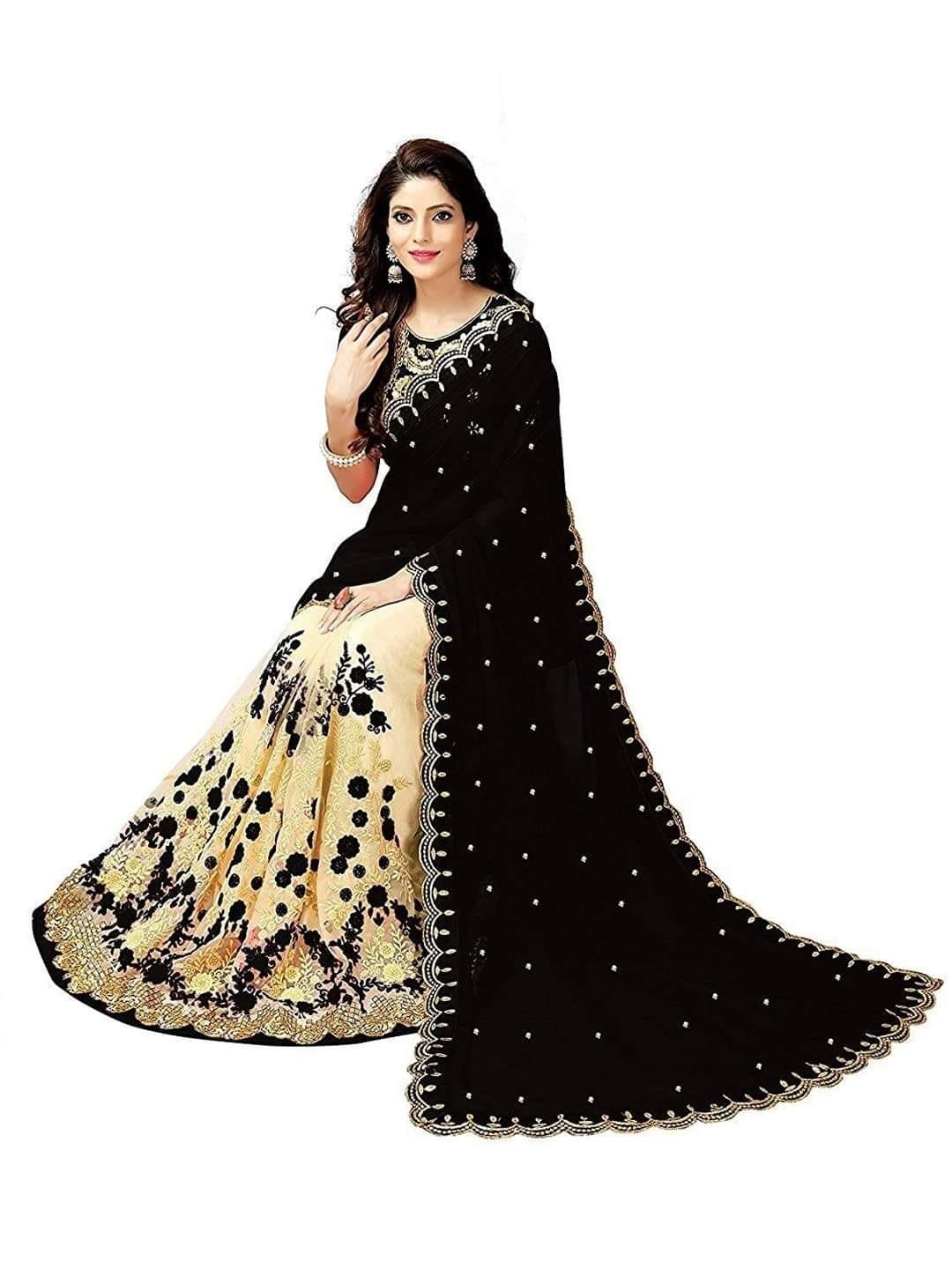 ইন্ডিয়ান জর্জেট শাড়ি ব্লাউজ পিস সহ ছবি 10