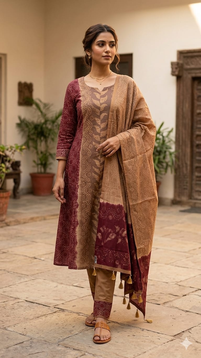 Unstitch Silk Batik Three Piece ছবি 2