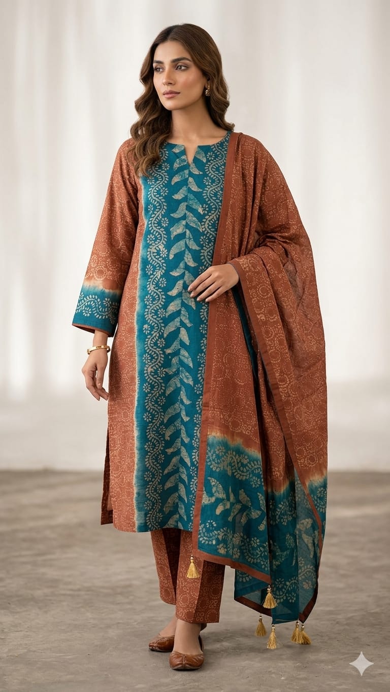 Unstitch Silk Batik Three Piece ছবি 3