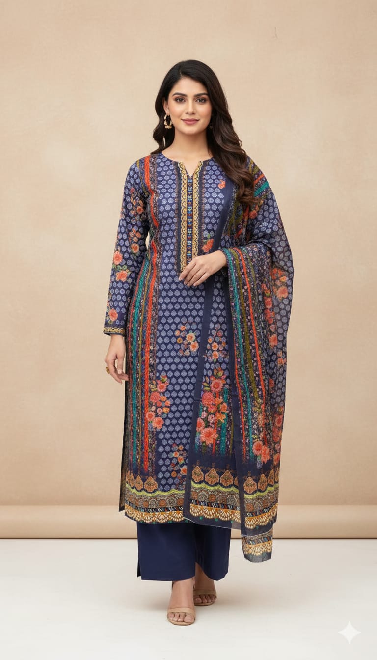 Unstitch Printed Three Piece ছবি 4