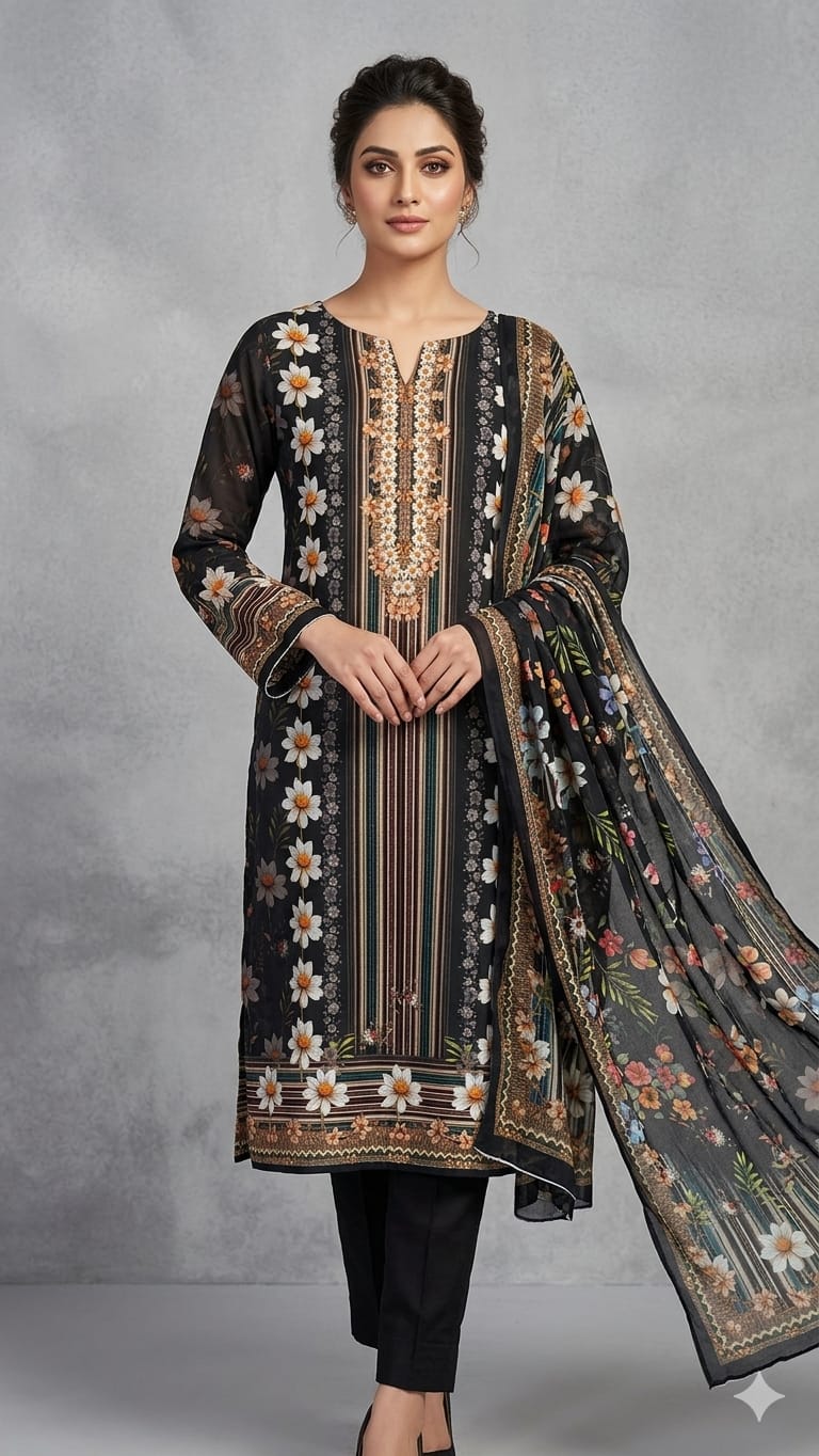 Unstitch Printed Three Piece