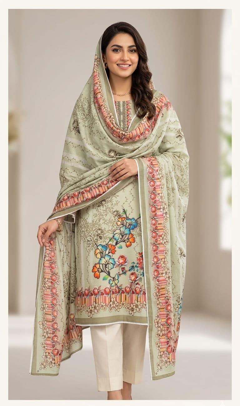 Unstitch Digital Print Three Piece