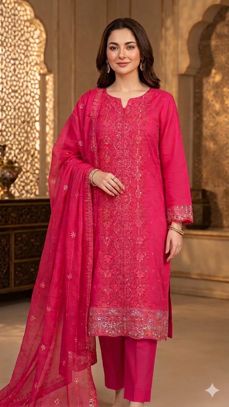 Cotton Unstitched Three Piece ছবি 7
