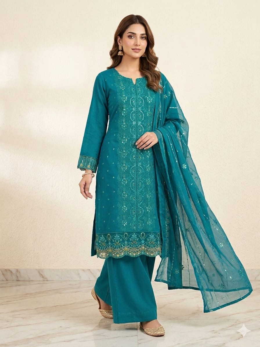 Cotton Unstitched Three Piece ছবি 3