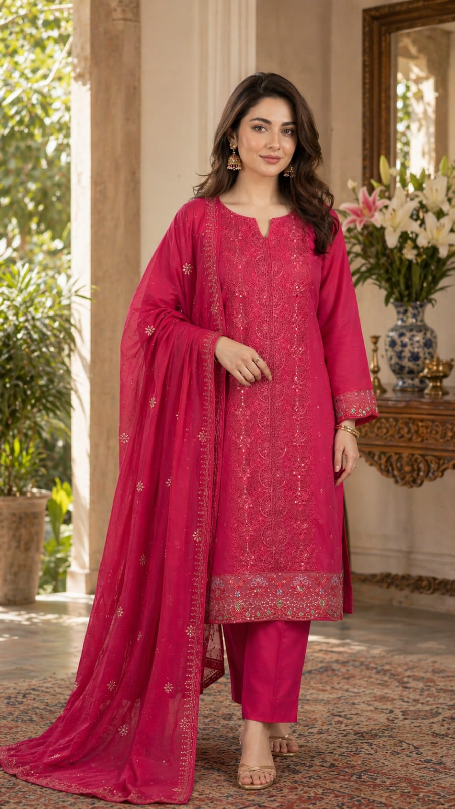 Cotton Unstitched Three Piece ছবি 2