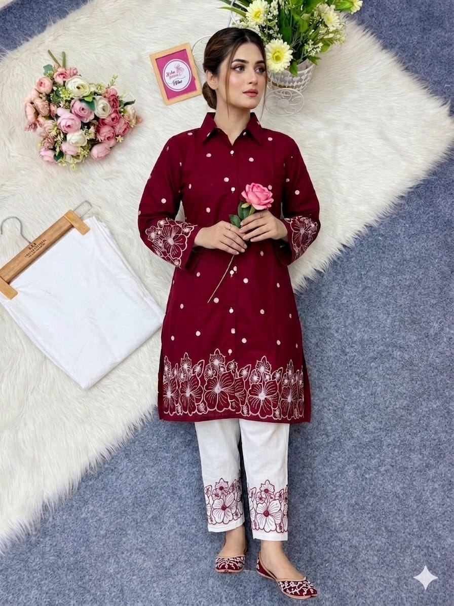 stylish Embroidery Two Piece Co-Ord Set ছবি 5