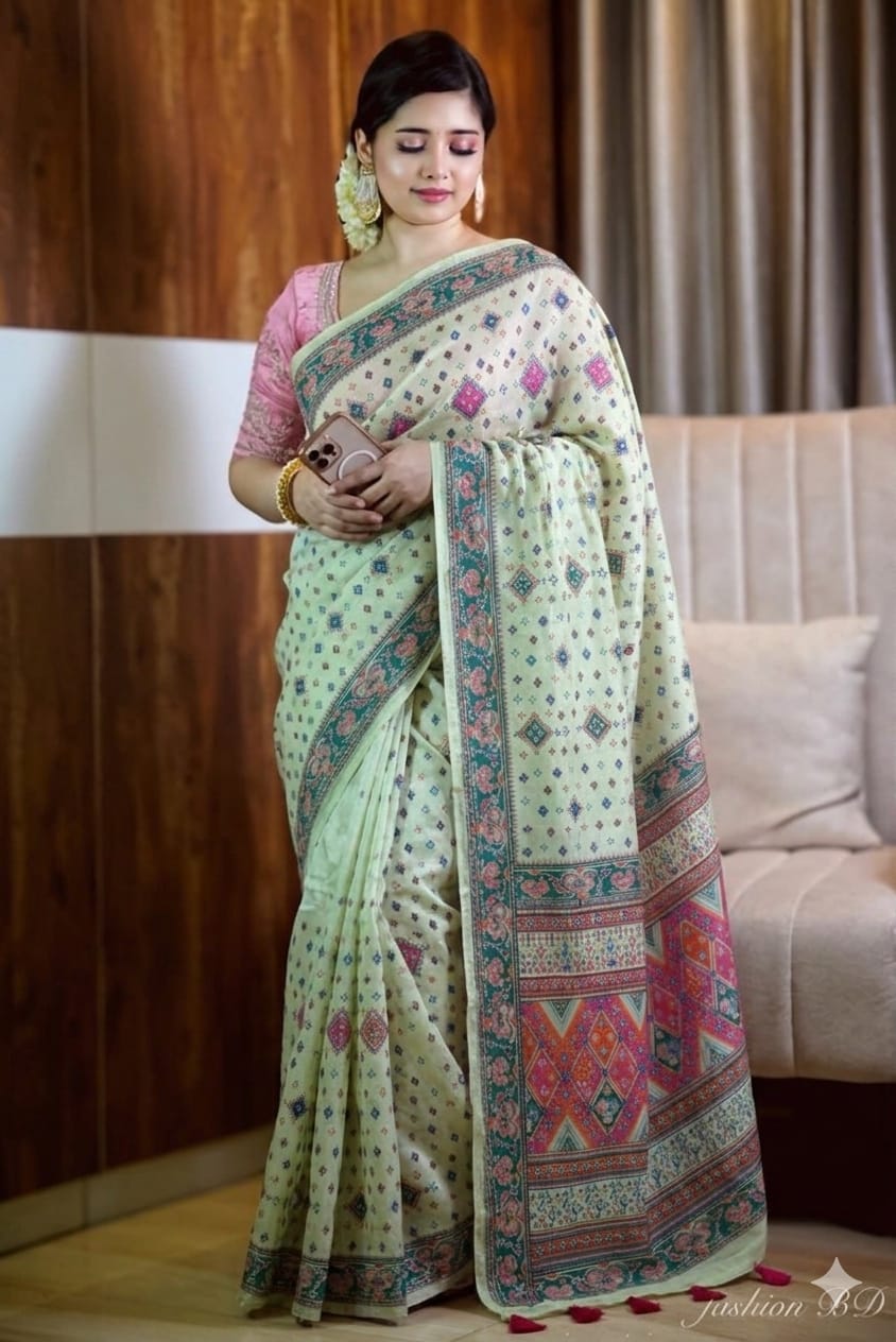 Cotton Skin Print Sharee with Blouse Piece ছবি 4