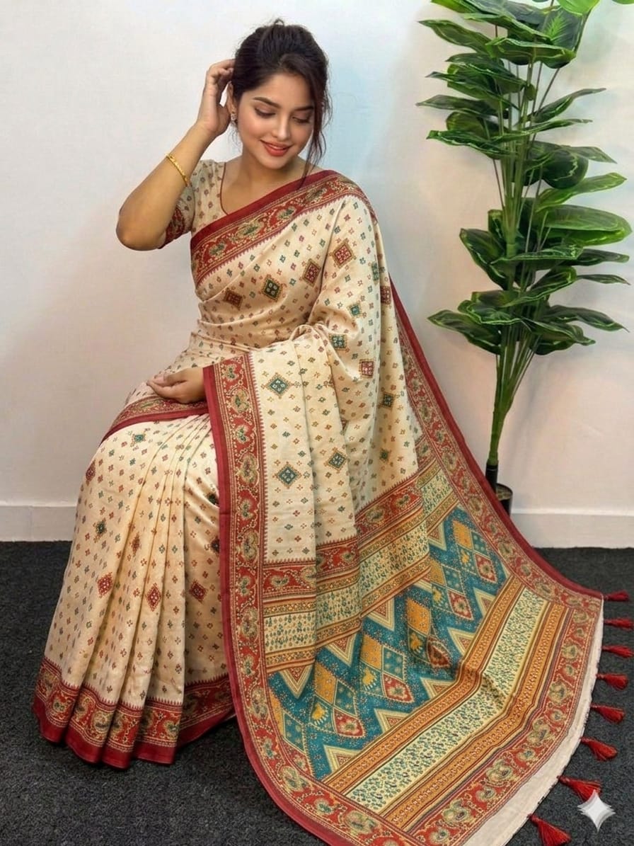 Cotton Skin Print Sharee with Blouse Piece ছবি 6