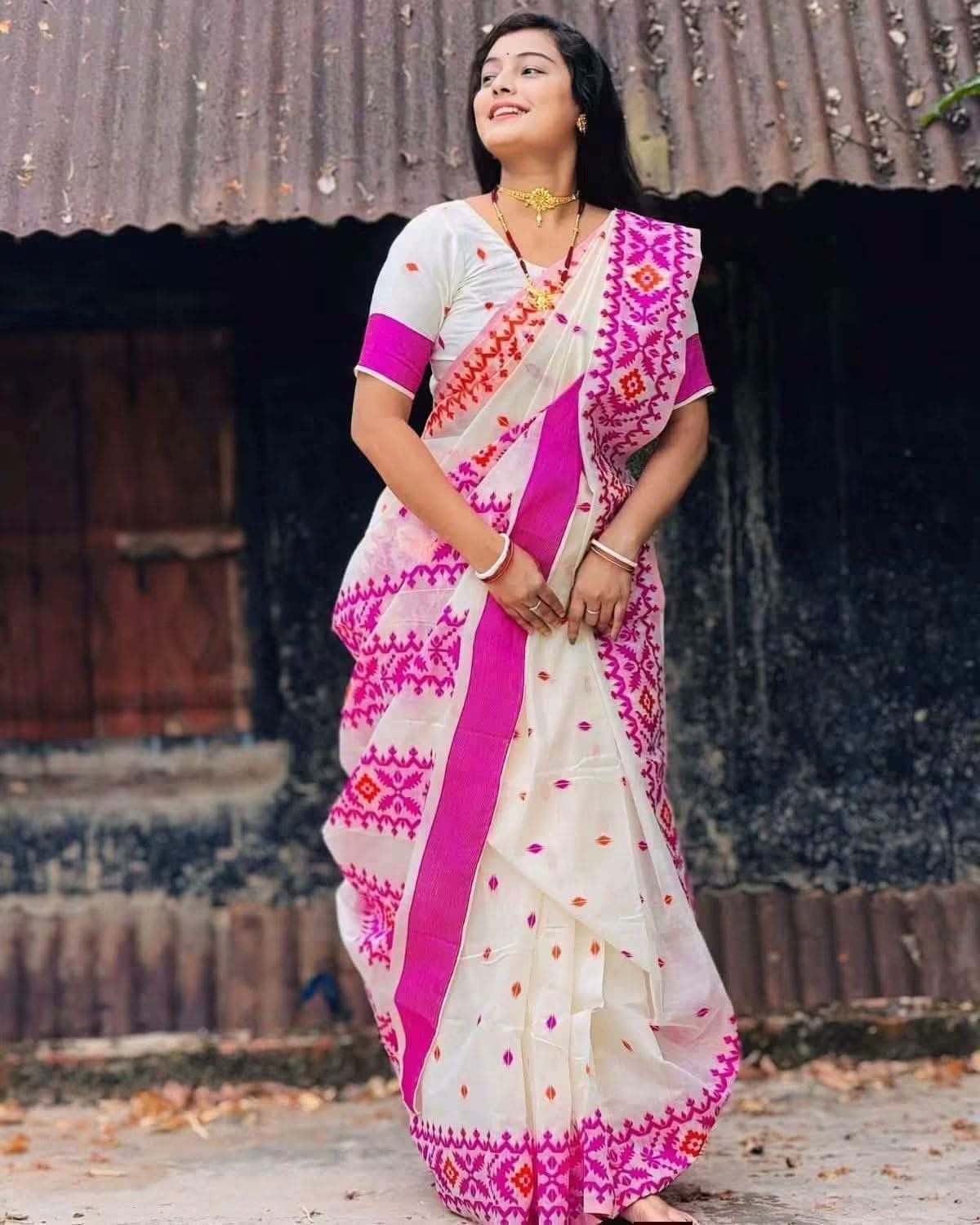 Half silk Screen Print Saree